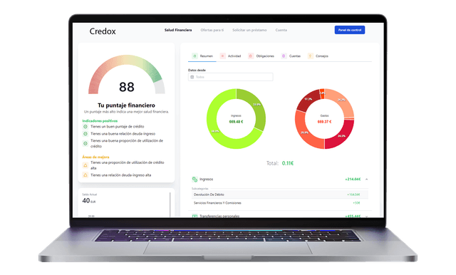 Plataforma Credox en pantalla de escritorio
